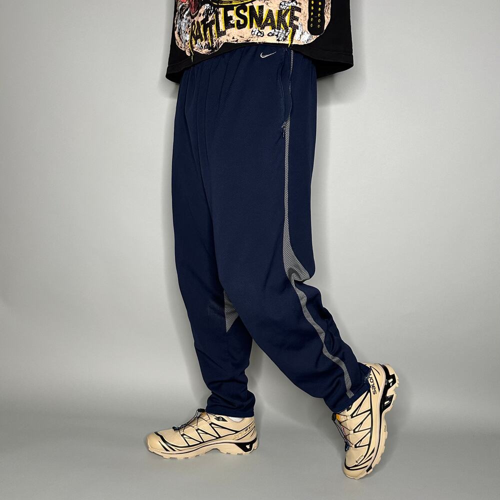 Vintage Y2K Nike Sweatpants Mens XL Baggy Wide Navy Blue Grey Swoosh Polyester